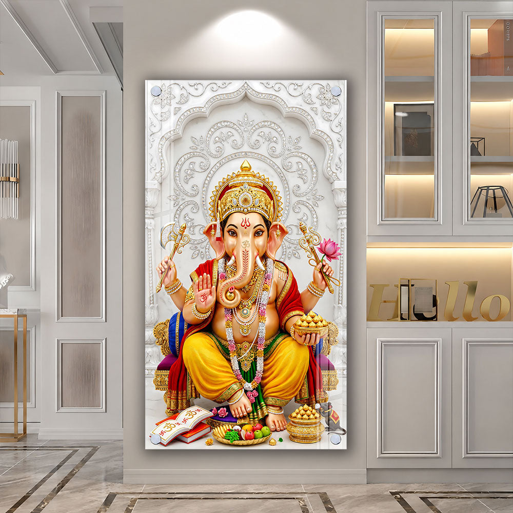 Lord Ganesha with Modak Premium Acrylic Wall Painting for Living Room Home Decor