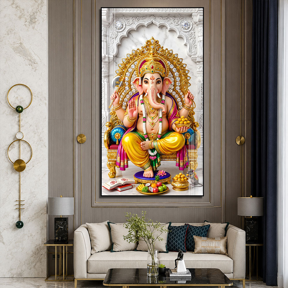 Majestic Ganesh Ji Premium Acrylic Wall Painting for Home and Office Decoration