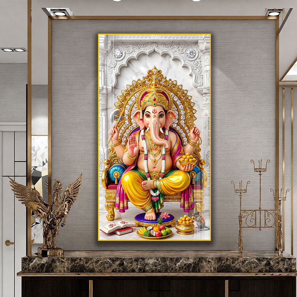 Majestic Ganesh Ji Premium Acrylic Wall Painting for Home and Office Decoration