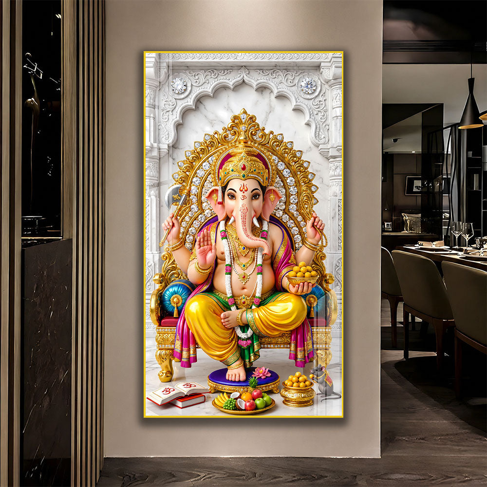 Majestic Ganesh Ji Premium Acrylic Wall Painting for Home and Office Decoration