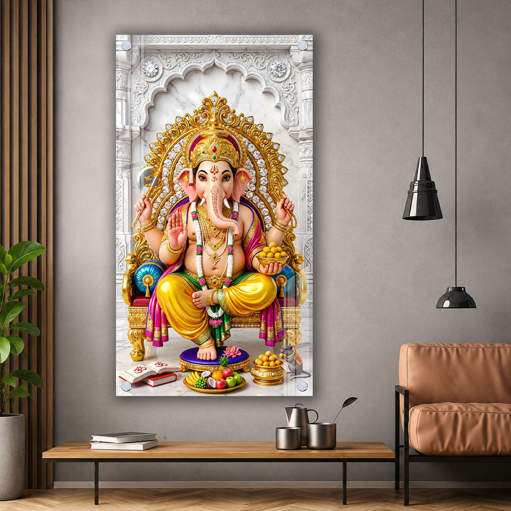 Majestic Ganesh Ji Premium Acrylic Wall Painting for Home and Office Decoration
