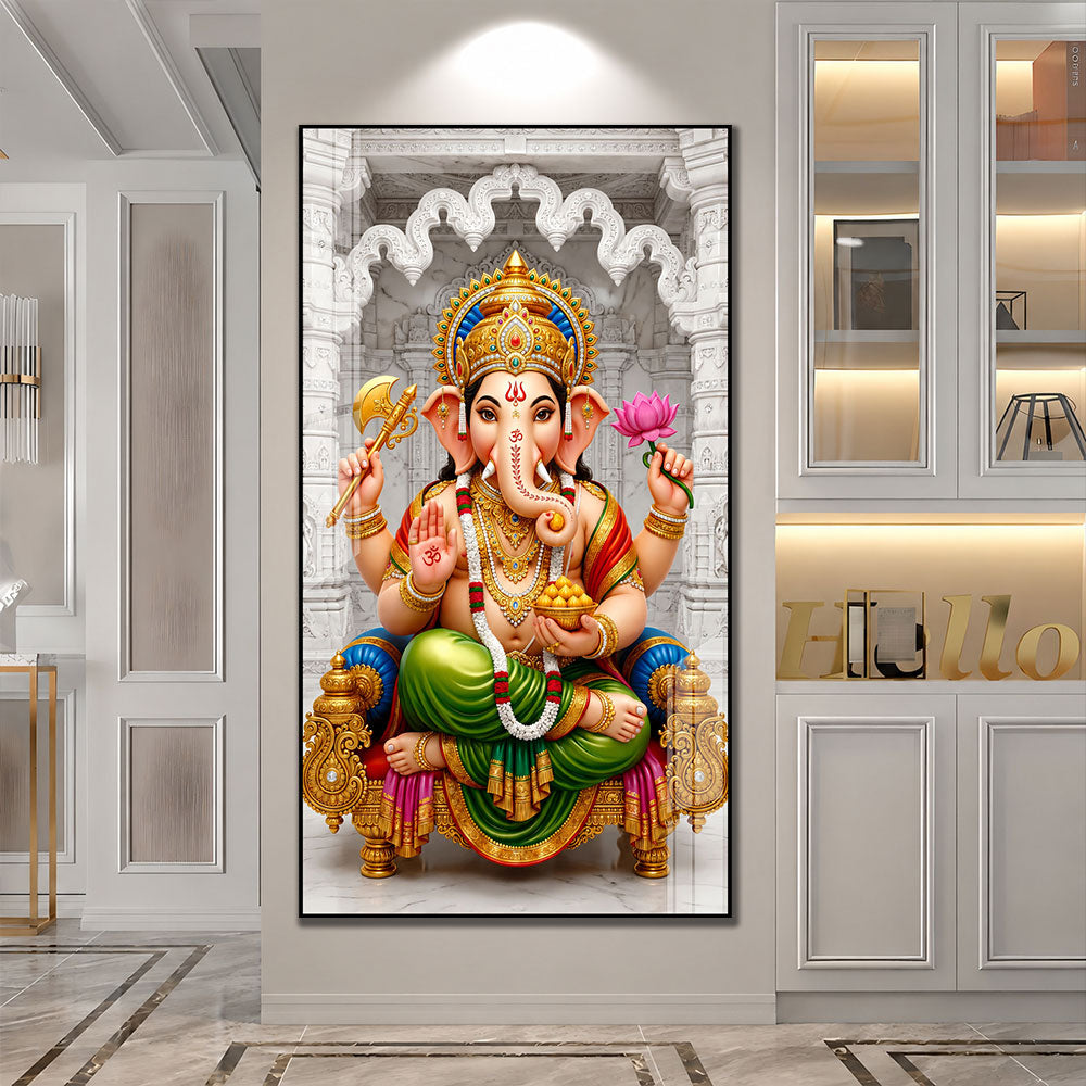Hindu God Ganpati Bappa with Modak Acrylic Painting for Home and Office Decor