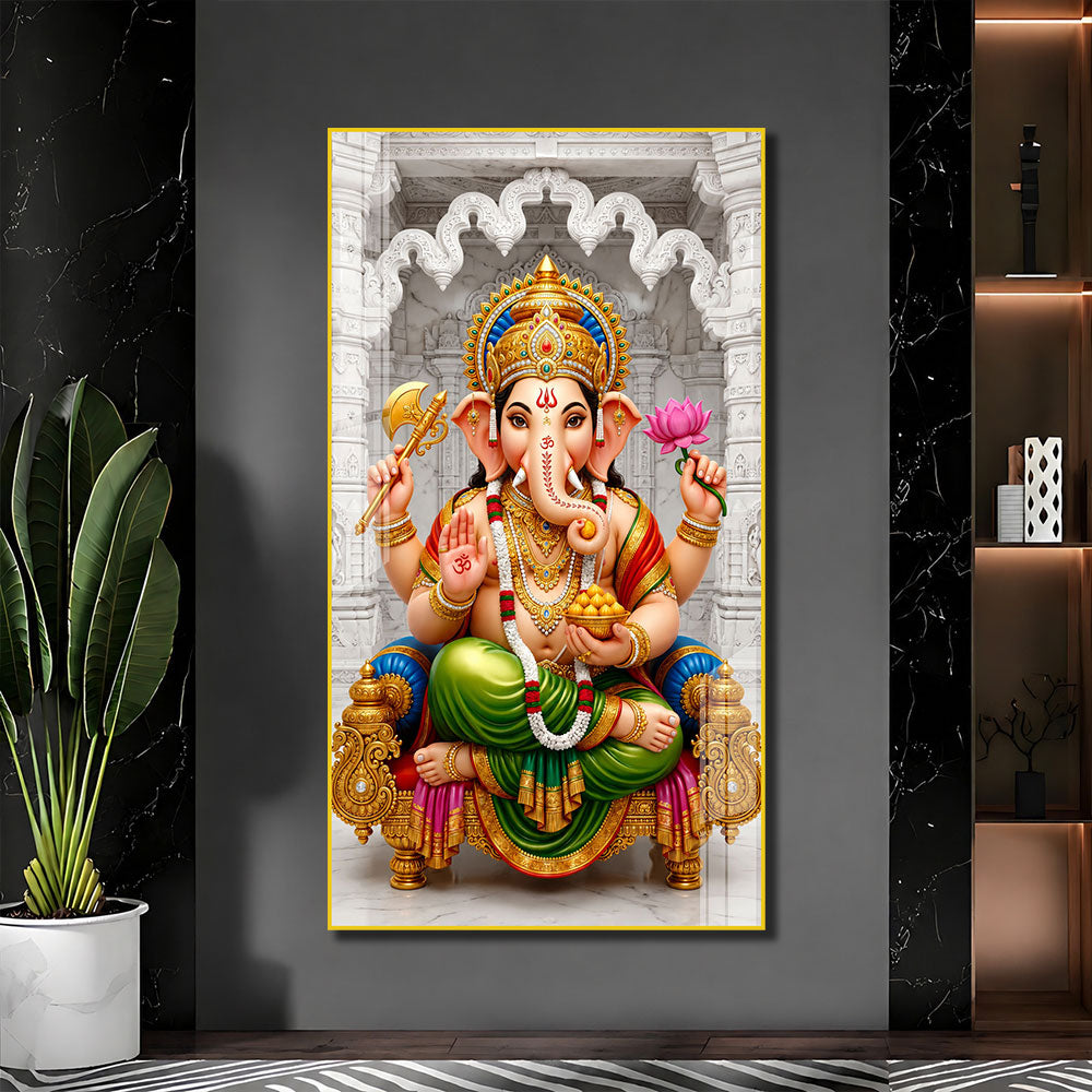 Hindu God Ganpati Bappa with Modak Acrylic Painting for Home and Office Decor