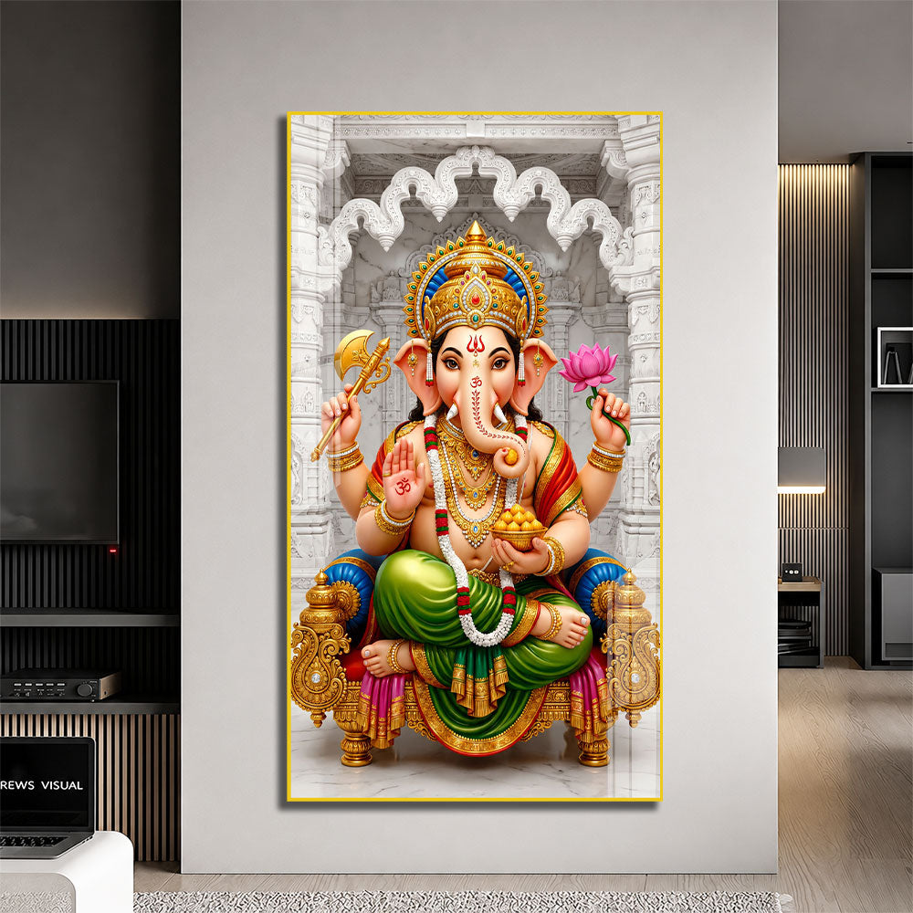 Hindu God Ganpati Bappa with Modak Acrylic Painting for Home and Office Decor