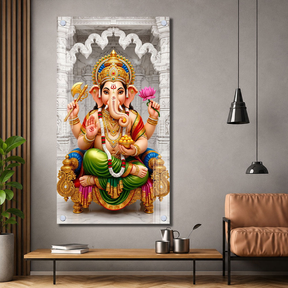 Hindu God Ganpati Bappa with Modak Acrylic Painting for Home and Office Decor