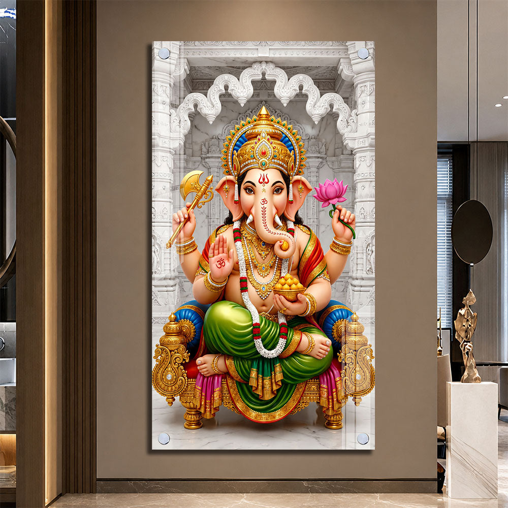 Hindu God Ganpati Bappa with Modak Acrylic Painting for Home and Office Decor