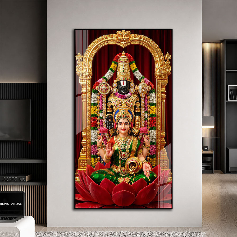 Lord Venkateswara Balaji with Goddess Lakshmi Acrylic Wall Painting for Home Decor