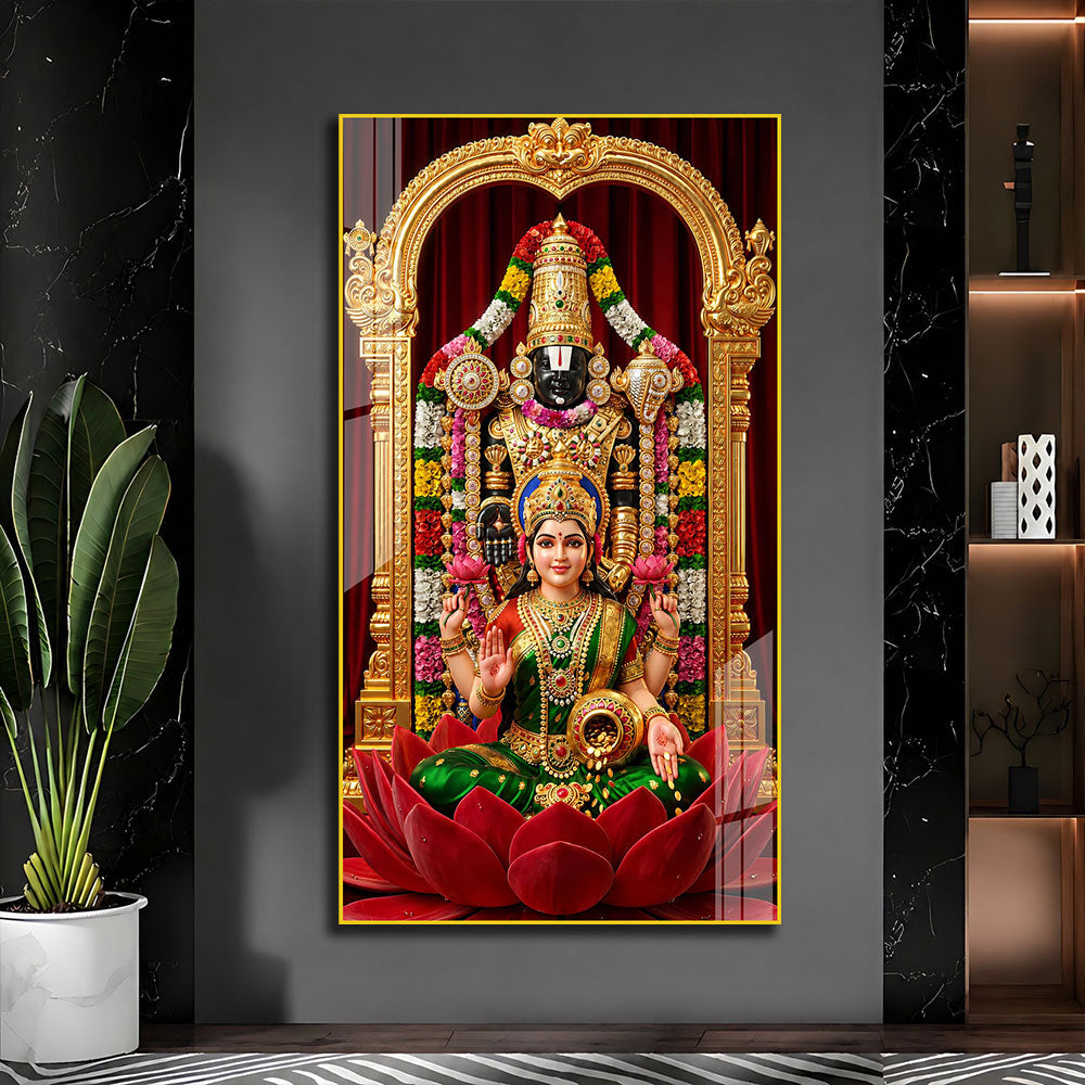 Lord Venkateswara Balaji with Goddess Lakshmi Acrylic Wall Painting for Home Decor