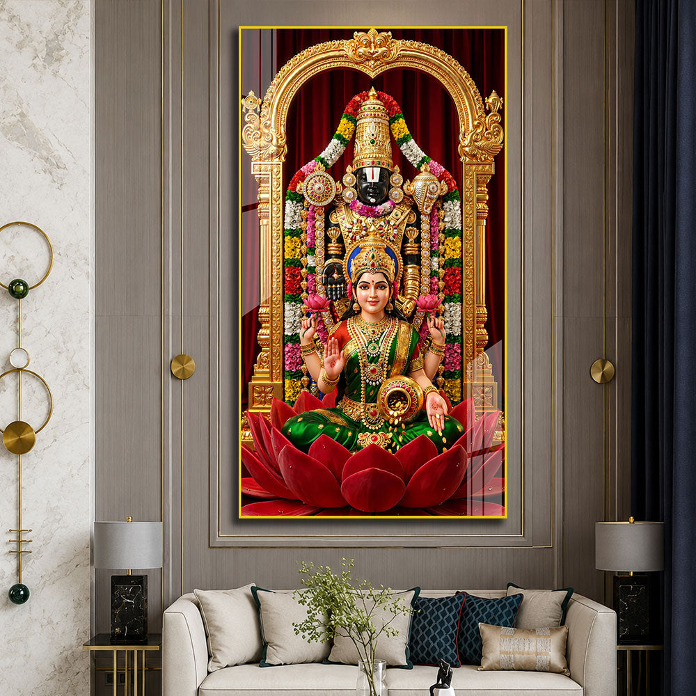 Lord Venkateswara Balaji with Goddess Lakshmi Acrylic Wall Painting for Home Decor