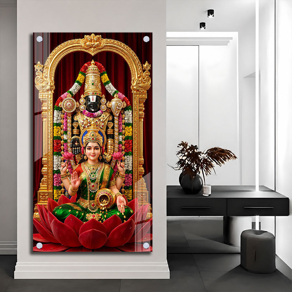 Lord Venkateswara Balaji with Goddess Lakshmi Acrylic Wall Painting for Home Decor