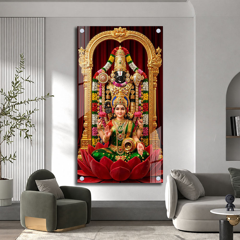 Lord Venkateswara Balaji with Goddess Lakshmi Acrylic Wall Painting for Home Decor