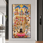 Hindu Gods Brahma Vishnu Mahesh Acrylic Painting with Sacred Kamdhenu Cow