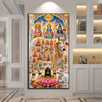 Hindu Gods Brahma Vishnu Mahesh Acrylic Painting with Sacred Kamdhenu Cow