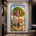 Divine Kamdhenu Mata with Brahma Vishnu Mahesh Acrylic Painting for Home Decor
