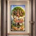Divine Kamdhenu Mata with Brahma Vishnu Mahesh Acrylic Painting for Home Decor