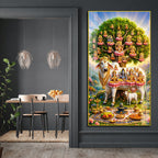 Divine Kamdhenu Mata with Brahma Vishnu Mahesh Acrylic Painting for Home Decor