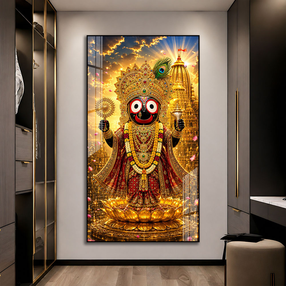 Sacred Lord Jagannath with Temple Background Acrylic Painting for Pooja Room