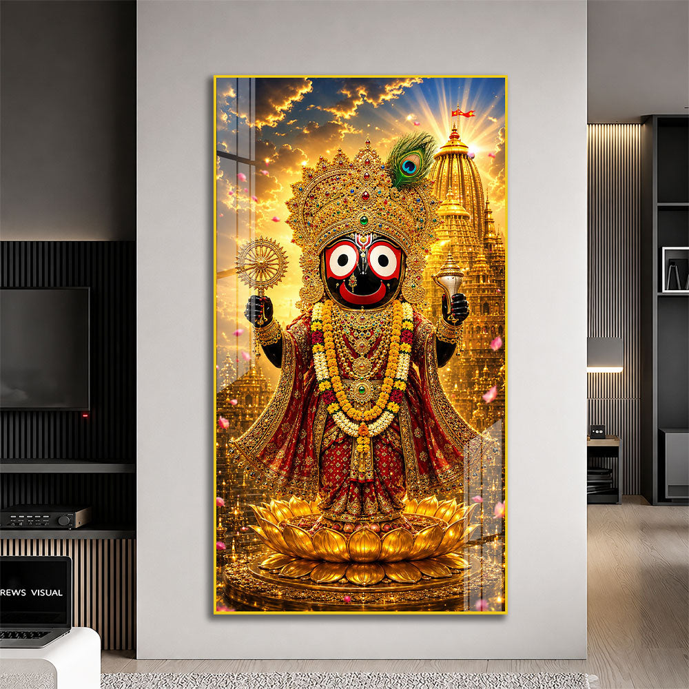 Sacred Lord Jagannath with Temple Background Acrylic Painting for Pooja Room