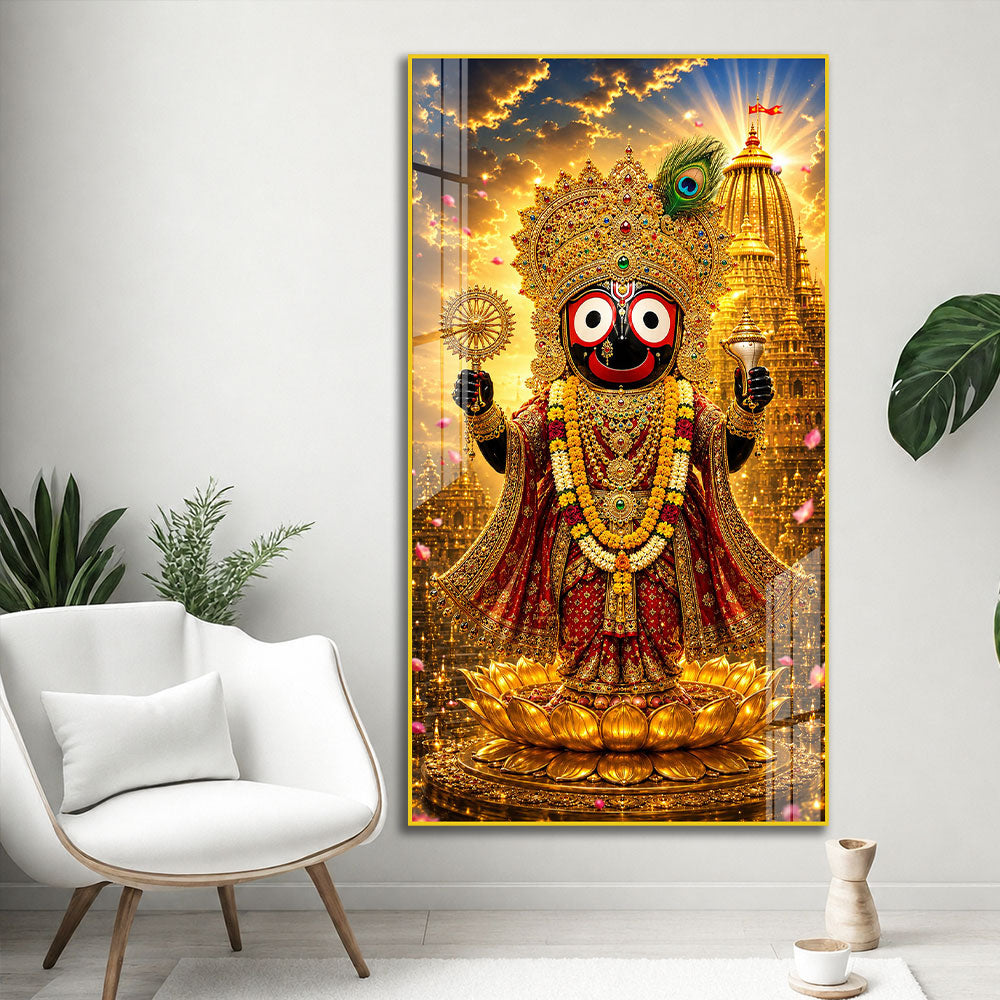 Sacred Lord Jagannath with Temple Background Acrylic Painting for Pooja Room