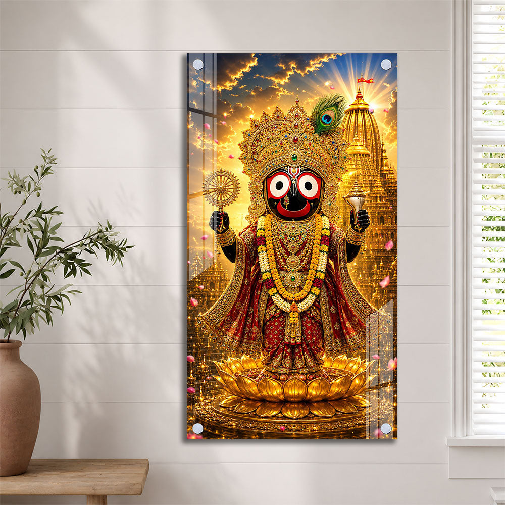 Sacred Lord Jagannath with Temple Background Acrylic Painting for Pooja Room