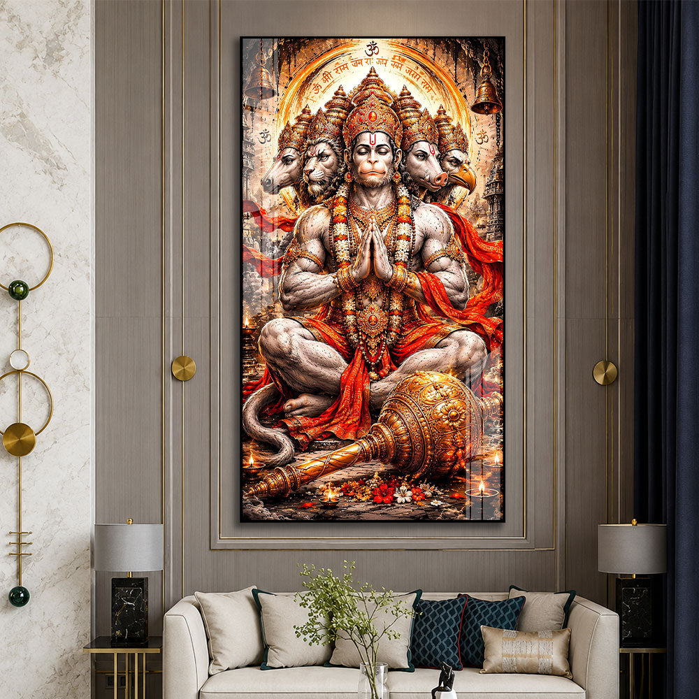 Hindu God Five Faced Hanuman Ji Acrylic Painting for Living Room Home Decor