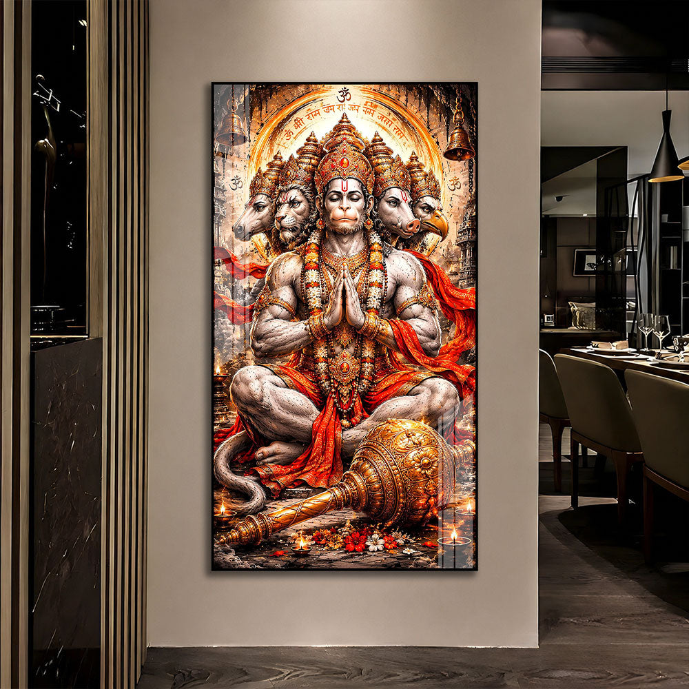 Hindu God Five Faced Hanuman Ji Acrylic Painting for Living Room Home Decor