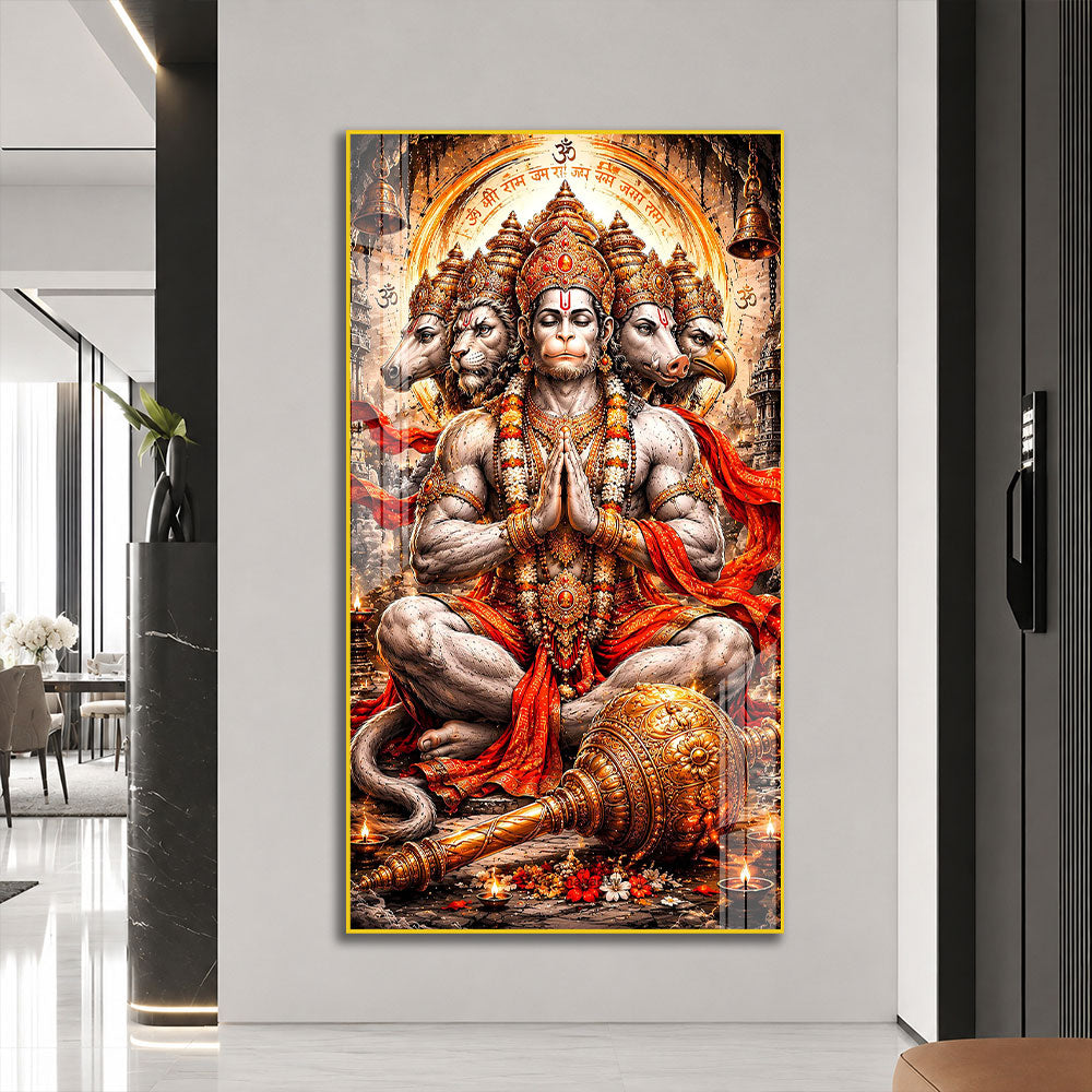 Hindu God Five Faced Hanuman Ji Acrylic Painting for Living Room Home Decor