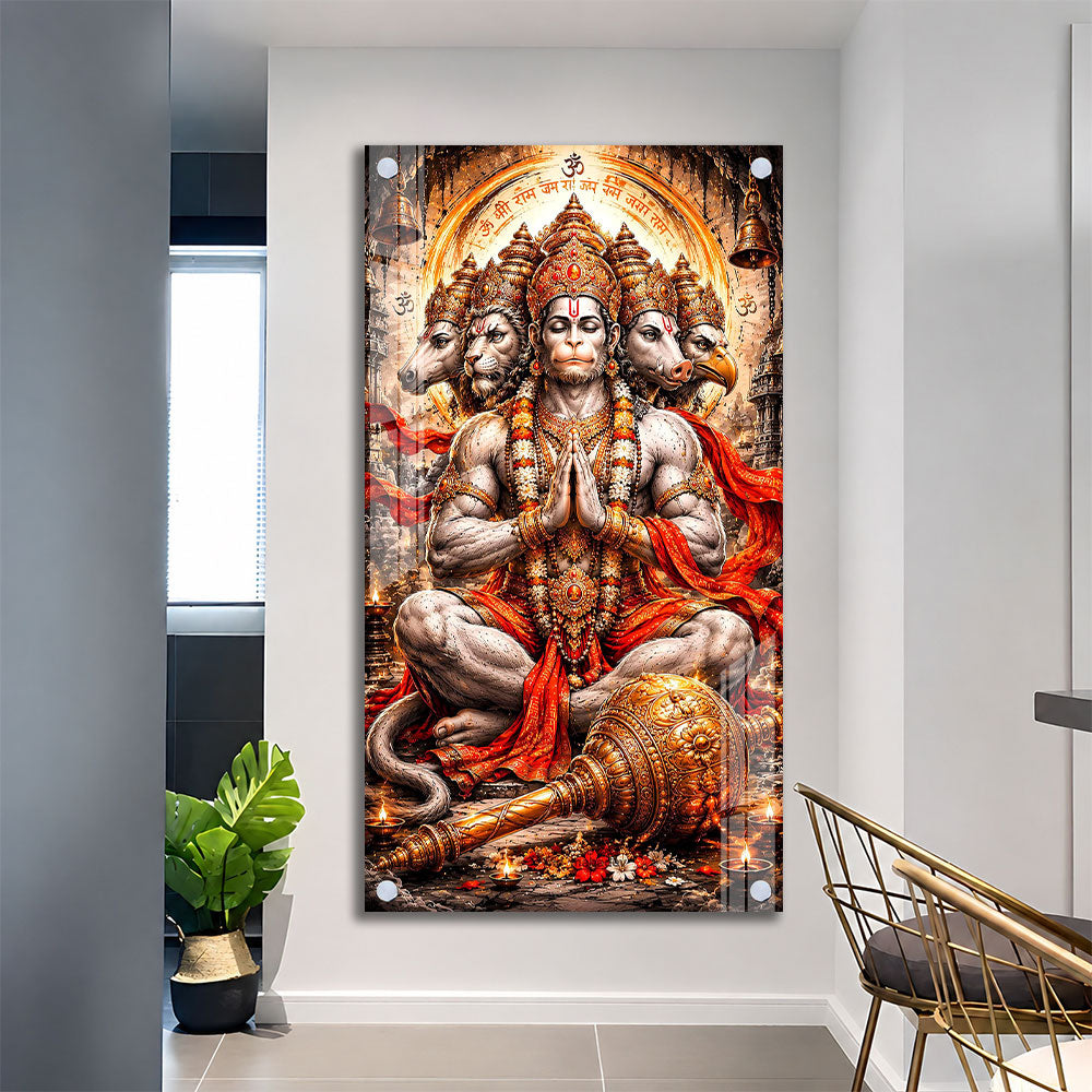 Hindu God Five Faced Hanuman Ji Acrylic Painting for Living Room Home Decor