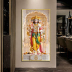 Five Faced Lord Hanuman with Sacred Weapons Acrylic Wall Art for Home Temple