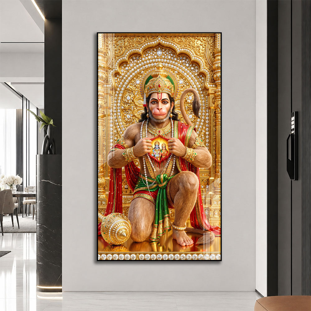 Hanuman Ji Ram Bhakti Premium Acrylic Wall Painting for Living Room Decoration