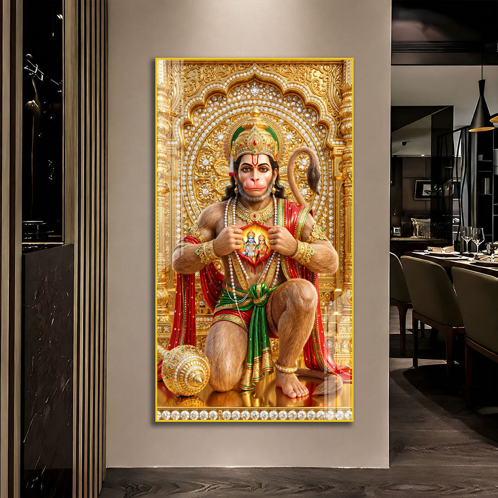 Hanuman Ji Ram Bhakti Premium Acrylic Wall Painting for Living Room Decoration