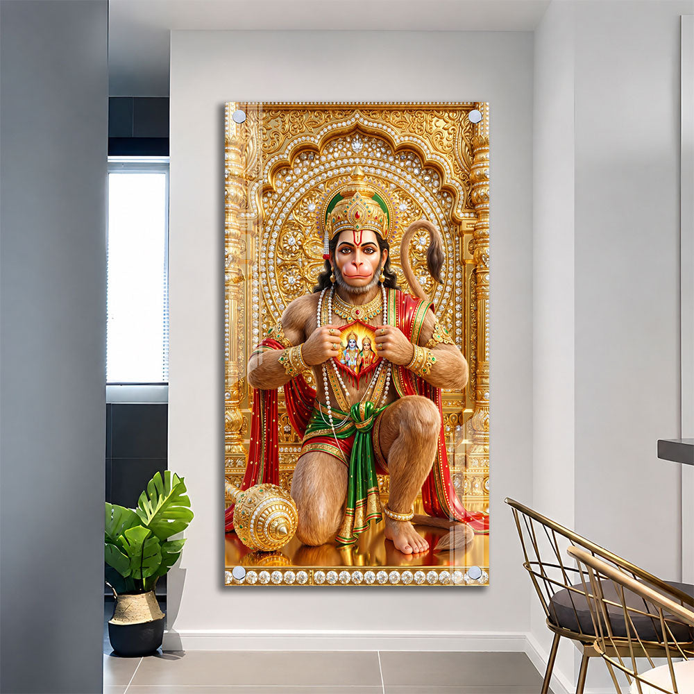 Hanuman Ji Ram Bhakti Premium Acrylic Wall Painting for Living Room Decoration
