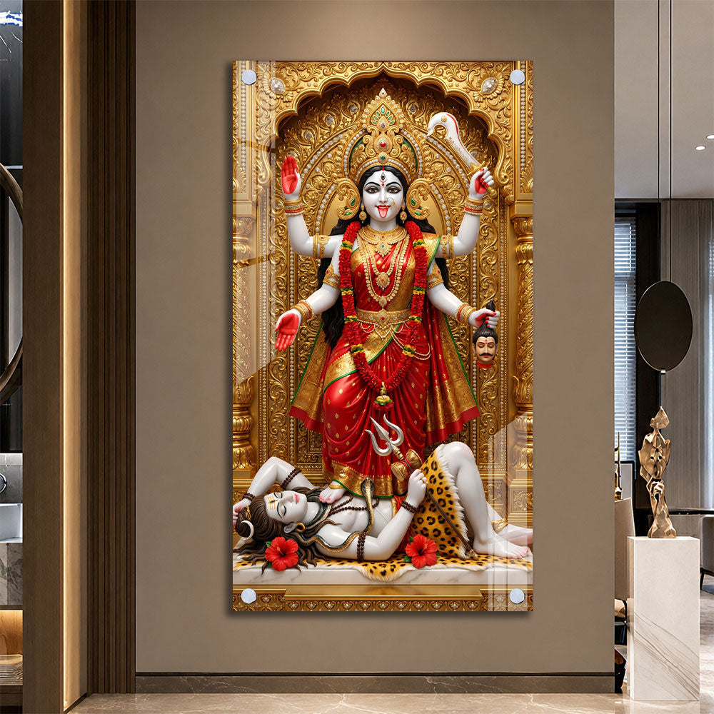 Divine Mahakali Standing on Shiva Premium Acrylic Painting for Meditation Room