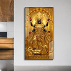 Golden Goddess Maa Kali Standing on Lord Shiva Acrylic Wall Painting for Home Decor
