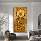 Golden Goddess Maa Kali Standing on Lord Shiva Acrylic Wall Painting for Home Decor