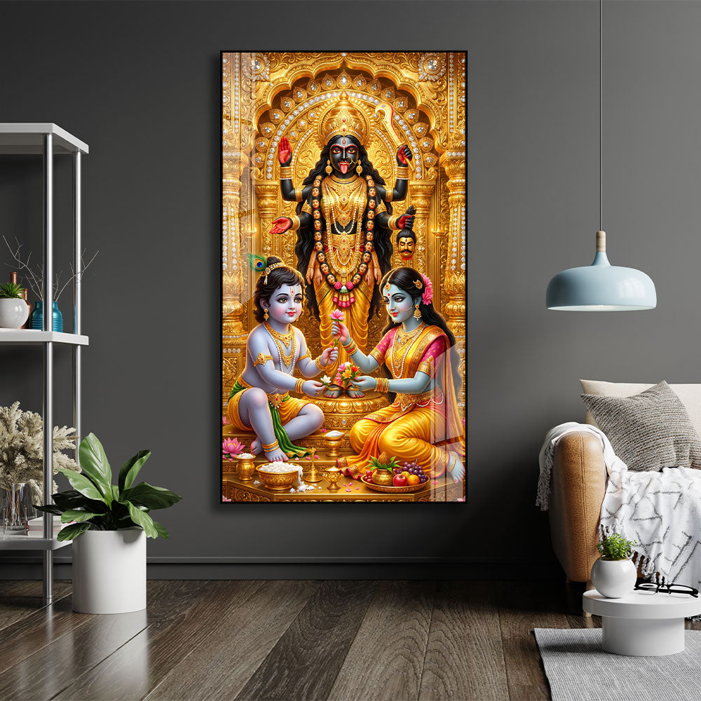 Sacred Maa Kali Blessing Radha Krishna Acrylic Wall Art for Spiritual Home Decor