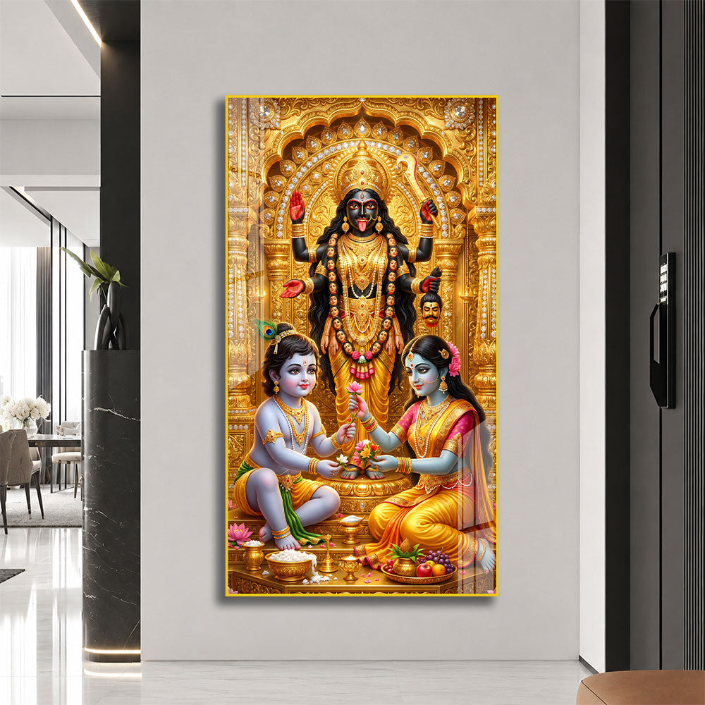 Sacred Maa Kali Blessing Radha Krishna Acrylic Wall Art for Spiritual Home Decor