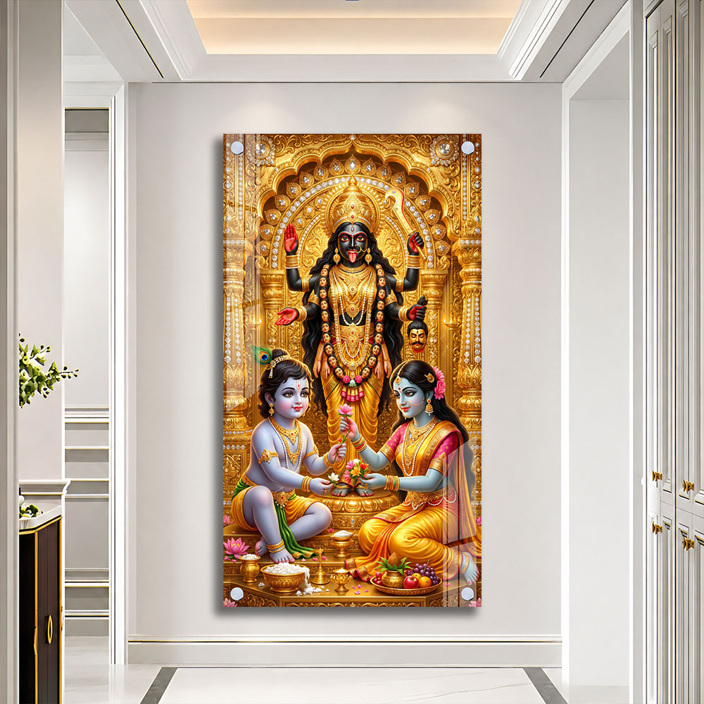 Sacred Maa Kali Blessing Radha Krishna Acrylic Wall Art for Spiritual Home Decor