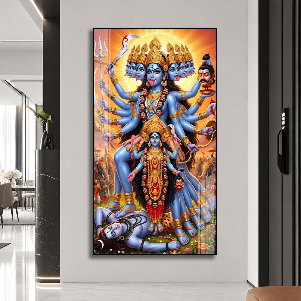 Maa Kali with Trishul and Sword Premium Acrylic Wall Painting for Living Room