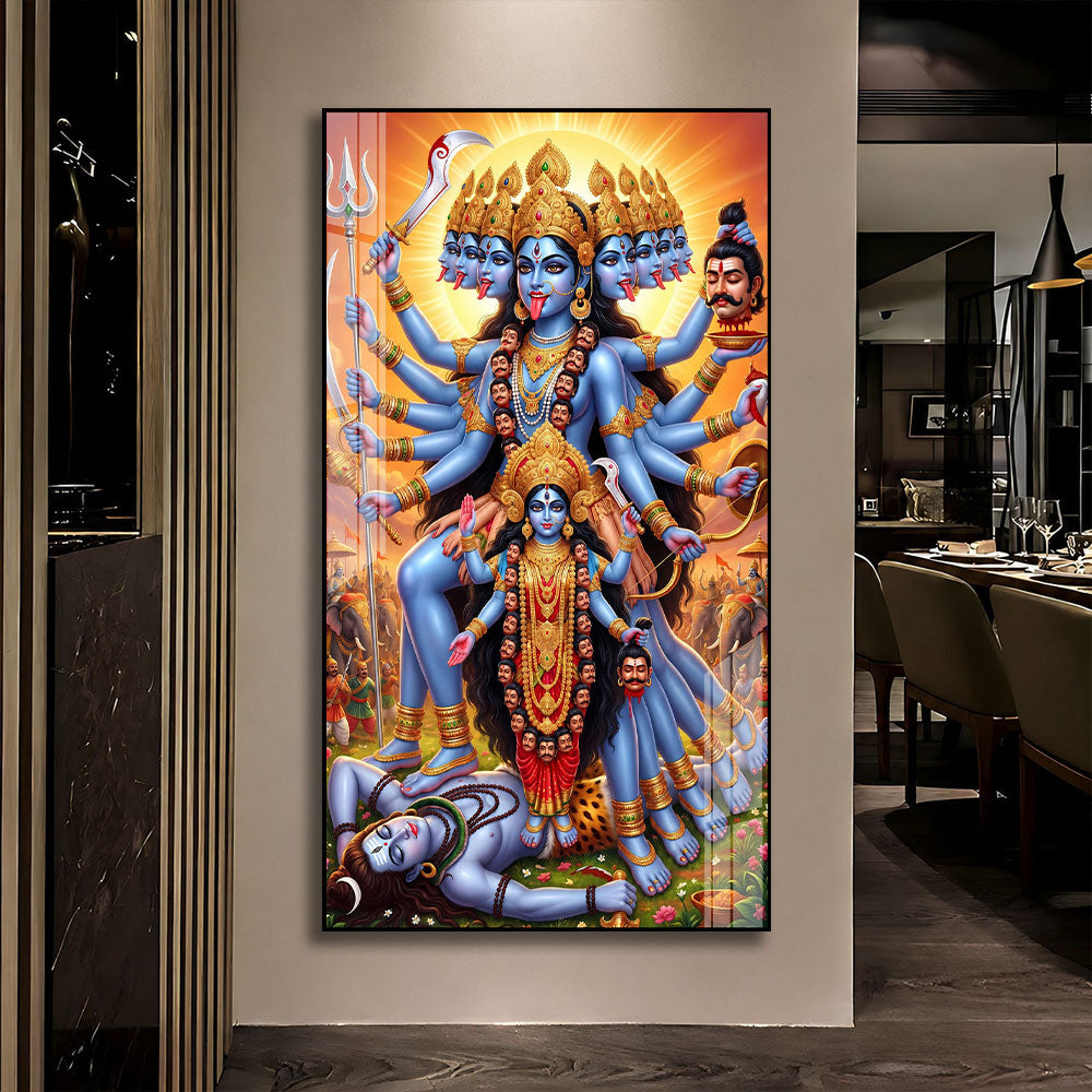 Maa Kali with Trishul and Sword Premium Acrylic Wall Painting for Living Room