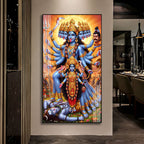 Maa Kali with Trishul and Sword Premium Acrylic Wall Painting for Living Room