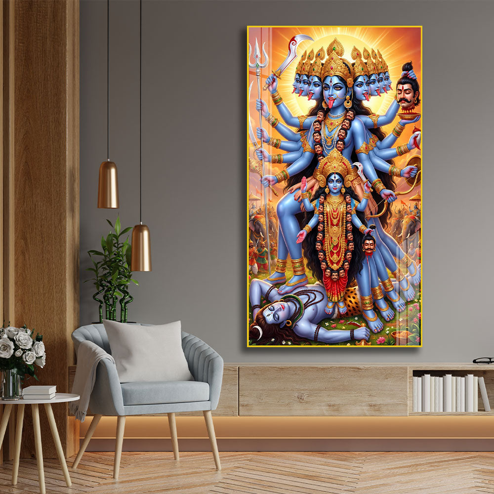 Maa Kali with Trishul and Sword Premium Acrylic Wall Painting for Living Room