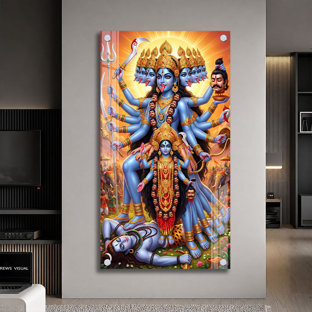 Maa Kali with Trishul and Sword Premium Acrylic Wall Painting for Living Room