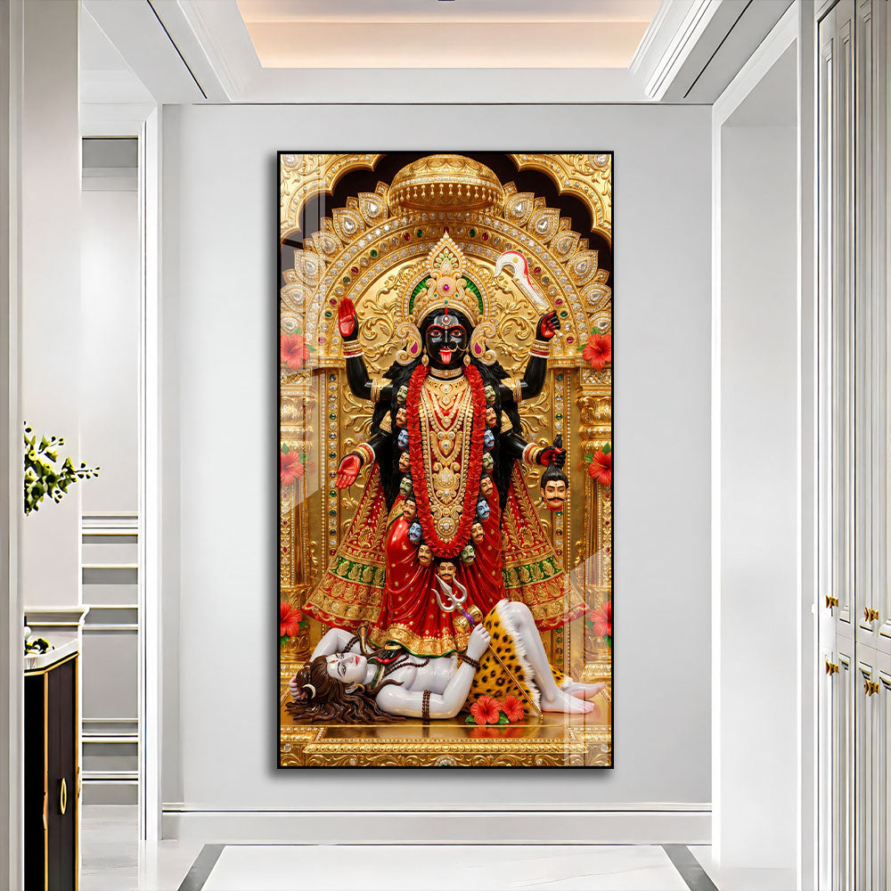 Goddess Maa Kali with Golden Crown Acrylic Wall Art for Home Temple Decoration