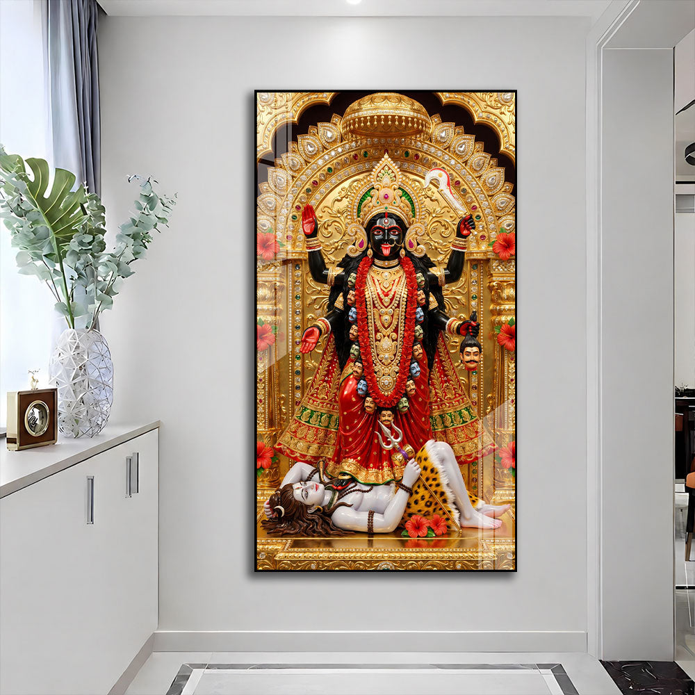 Goddess Maa Kali with Golden Crown Acrylic Wall Art for Home Temple Decoration