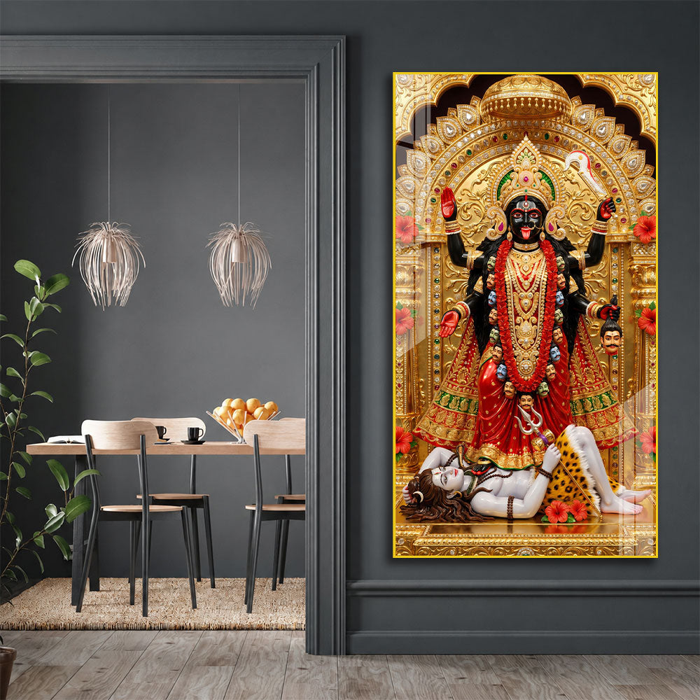 Goddess Maa Kali with Golden Crown Acrylic Wall Art for Home Temple Decoration