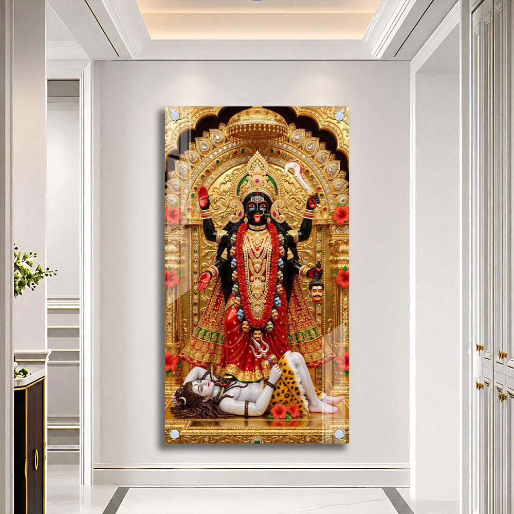 Goddess Maa Kali with Golden Crown Acrylic Wall Art for Home Temple Decoration