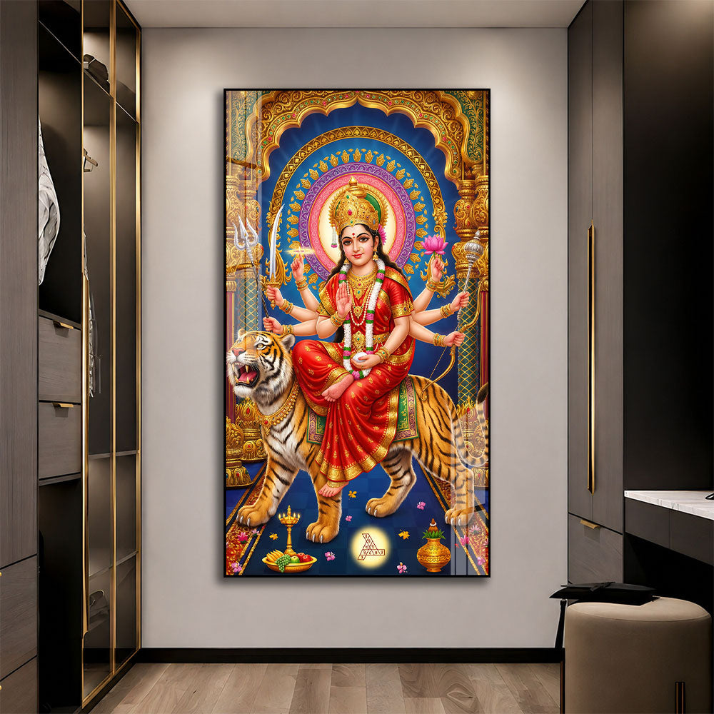 Powerful Durga Mata with Trishul Premium Acrylic Wall Painting for Spiritual Decor