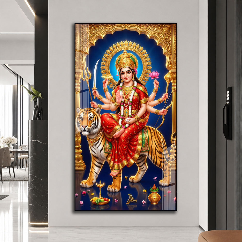 Goddess Durga with Sacred Weapons Premium Acrylic Wall Art for Home Temple
