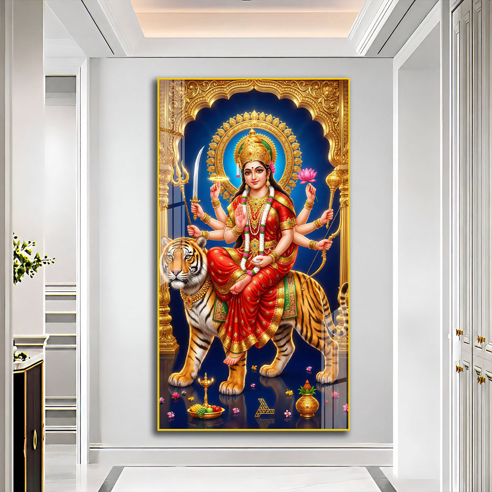 Goddess Durga with Sacred Weapons Premium Acrylic Wall Art for Home Temple